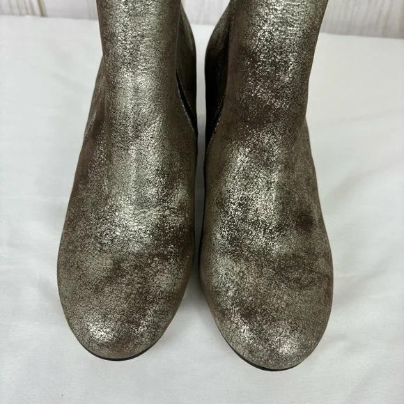 Kenneth Cole Ankle Boots Distressed Brown Silver Metallic Chunky Heel Size 8.5 - Picture 8 of 16